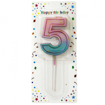 Купить Свеча-цифра в торт «5» с градиентом и золотой поталью 7 см оптом